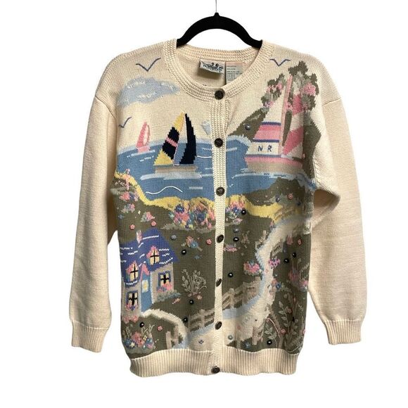 NORTHERN REFLECTIONS vintage Cottagecore cotton country cardigan sweater M - Picture 1 of 9